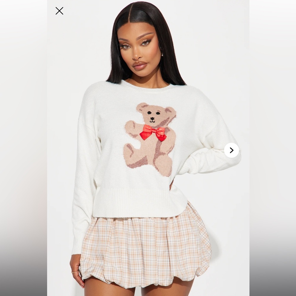 White Sweater with Teddy Bear Design